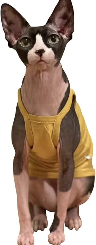 Hairless Cat Clothes Summer Thin Cotton Shirt Breathable Yellow Strap Sleeveless Tank Top Pullover Pajama Camisole for Sphynx