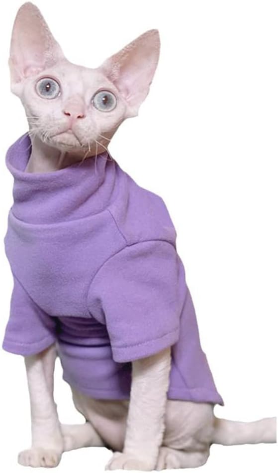 Sphynx Cat Clothes Cotton Turtleneck Shirt Winter Warm Vest Pajamas for Spring Summer Autumn Cat Wear Clothes for Hairless Cat Sphynx,Cornish Rex, Devon Rex, Peterbald (XS,Purple)