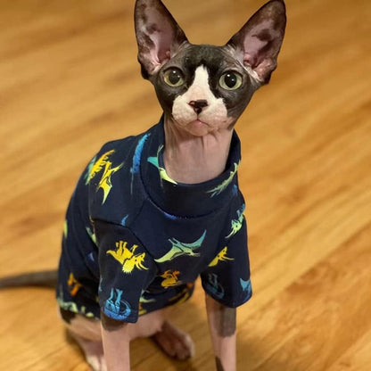 Sphynx Cat Clothes Breathable Summer Cotton Animal Print T-Shirts Cat Wear Clothes Vest Pajamas for Cats and Small Dogs Apparel for Sphynx, Cornish Rex, Devon Rex, Peterbald (XXXL,Blue)