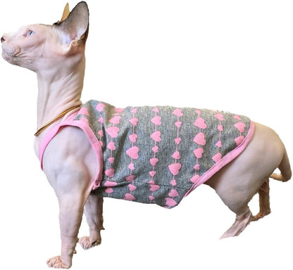 Sphynx Cat Clothes Breathable Summer Cotton Thin Camisole Sleeveless Shirt with Heart Print Strap Tank Tops Pullover Pajamas for Hairless Cats, Sphynx,Cornish Rex,Devon Rex,Peterbald (M)