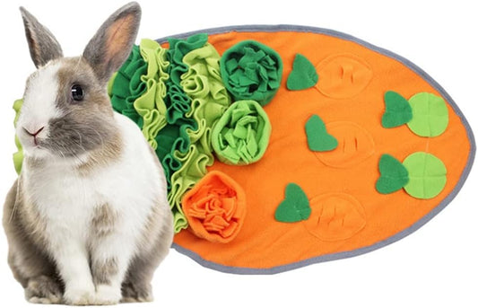 29.5" x 15.7" Rabbit Foraging Mat - Machine Washable Polar Fleece Pet Snuffle Pad Funny Interactive Nosework Feeding Mat Treat Dispenser for Rabbit Bunny Guinea Pig Ferret Chinchilla (Orange)