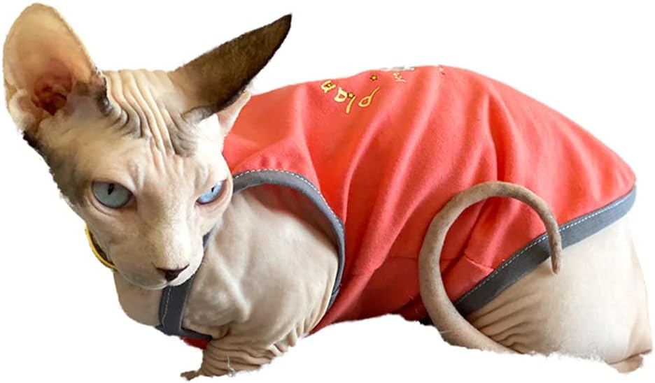 Sphynx Cat Clothes Breathable Summer Cotton Thin Camisole Sleeveless Shirt with Astronaut Print Strap Tank Tops Pullover Pajamas for Hairless Cats, Sphynx,Cornish Rex,Devon Rex,Peterbald (L)