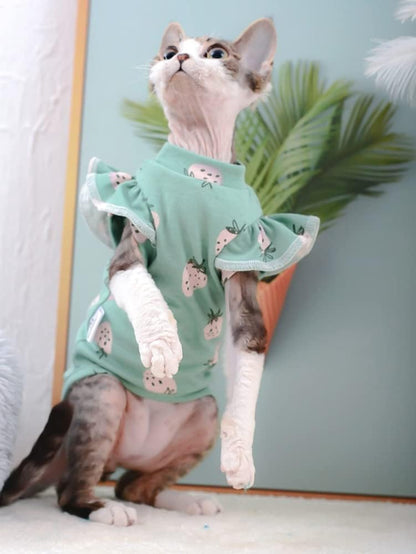 Hairless Cats Clothes, Summer Cotton Round Collar Dress T-Shirt Pet Clothes,Cats & Small Dogs Apparel,Thin Cat Wear Pullover Vest for Sphynx, Cornish Rex, Devon Rex, Peterbald (L,Green)