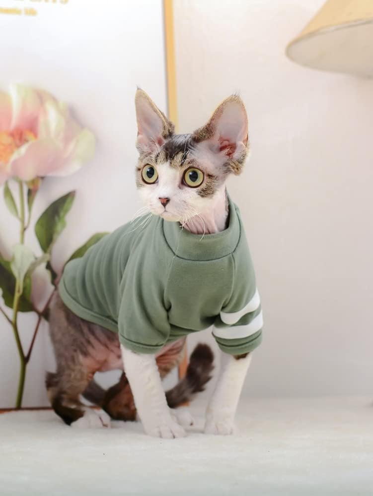 Sphynx Cat Clothes Breathable Summer Cotton Basic T-Shirts Round Collar Cat Wear Clothes Kitten Shirts Vest Pajamas for Cats and Small Dogs Sphynx, Cornish Rex, Devon Rex, Peterbald (M)