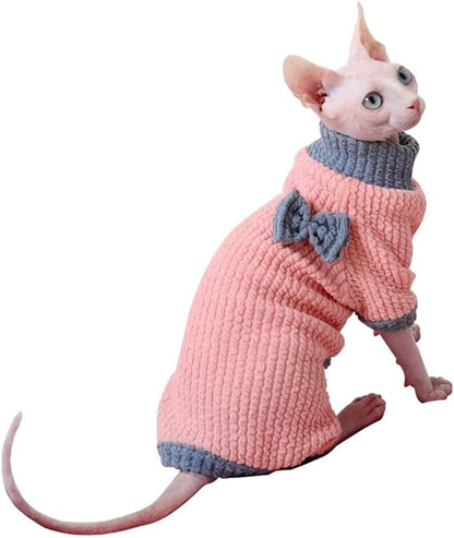 Hairless Cat Clothes, Turtleneck Cotton Sweater Shirt Four Legs Cat Pajamas, Suitable for Sphynx,Cornish Rex, Devon Rex, Peterbald and Various Sizes of Hairless Cat Clothes (XS,Blue)