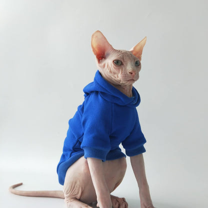 Hairless Cats Clothes - Winter Autumn Solid Soft Warm Hoodies Cotton Cat Wear Sweatshirt Pullover Jumpsuit for Sphynx, Cornish Rex, Devon Rex, Peterbald, Hairless Cats Dogs Apparel (XXL,Blue)