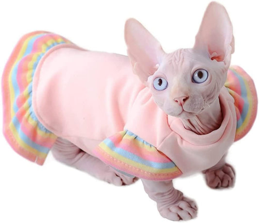 Hairless Cats Clothes, Cotton T-Shirt Pet Clothes Round Collar Dress,Cats & Small Dogs Apparel,Warm Cat Wear Pullover Costume for Sphynx, Cornish Rex, Devon Rex, Peterbald (XS,Pink)