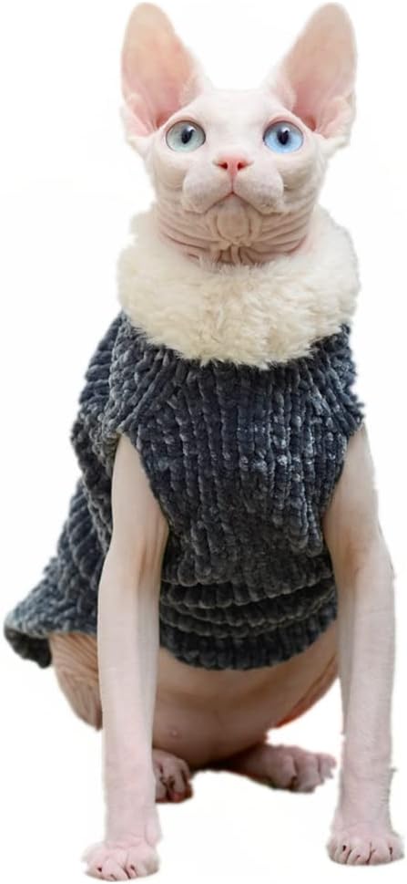 Hairless Cat Clothes, Turtleneck Winter Warm Faux Fur Sweater Outfit, Fashion High Collar Coat Pajamas Jumpsuit Clothes for Sphynx, Cornish Rex, Devon Rex, Peterbald, Hairless Cats (M,Red)