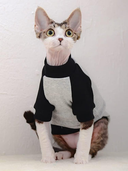 Sphynx Cat Clothes Breathable Summer Cotton Basic T-Shirts Round Collar Cat Wear Clothes Vest Pajamas for Cats and Small Dogs Apparel for Sphynx, Cornish Rex, Devon Rex, Peterbald (L)