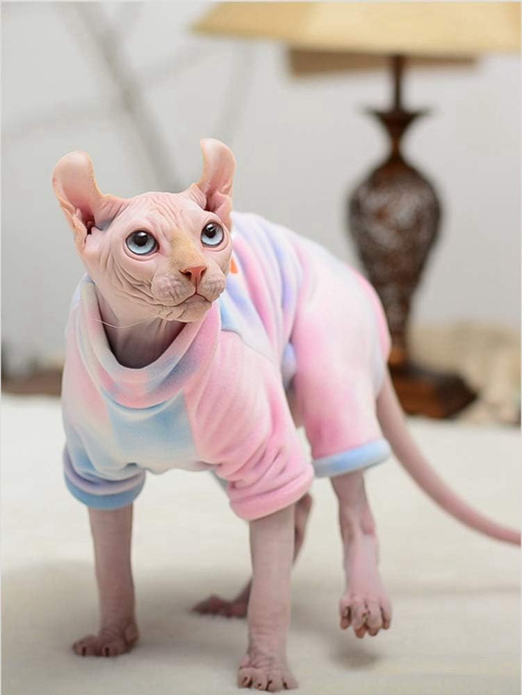 Hairless Cat Clothes, 4 Leg Tie Dye Printed Sweatshirt, Turtleneck Cat Sweater Suitable for Sphynx,Cornish Rex, Devon Rex, Peterbald and Various Sizes of Hairless Cat Clothes (S,Tie Dye)