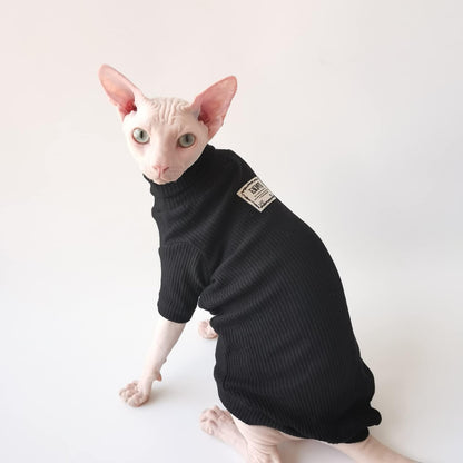 Hairless Cat Clothes - Turtleneck Sphynx Hairless Cat Soft Cotton T-Shirts Warm Pet Clothes,Round Collar Vest Shirts for Sphynx,Cornish Rex, Devon Rex, Peterbald, Hairless Cat Clothes (XL,Yellow)