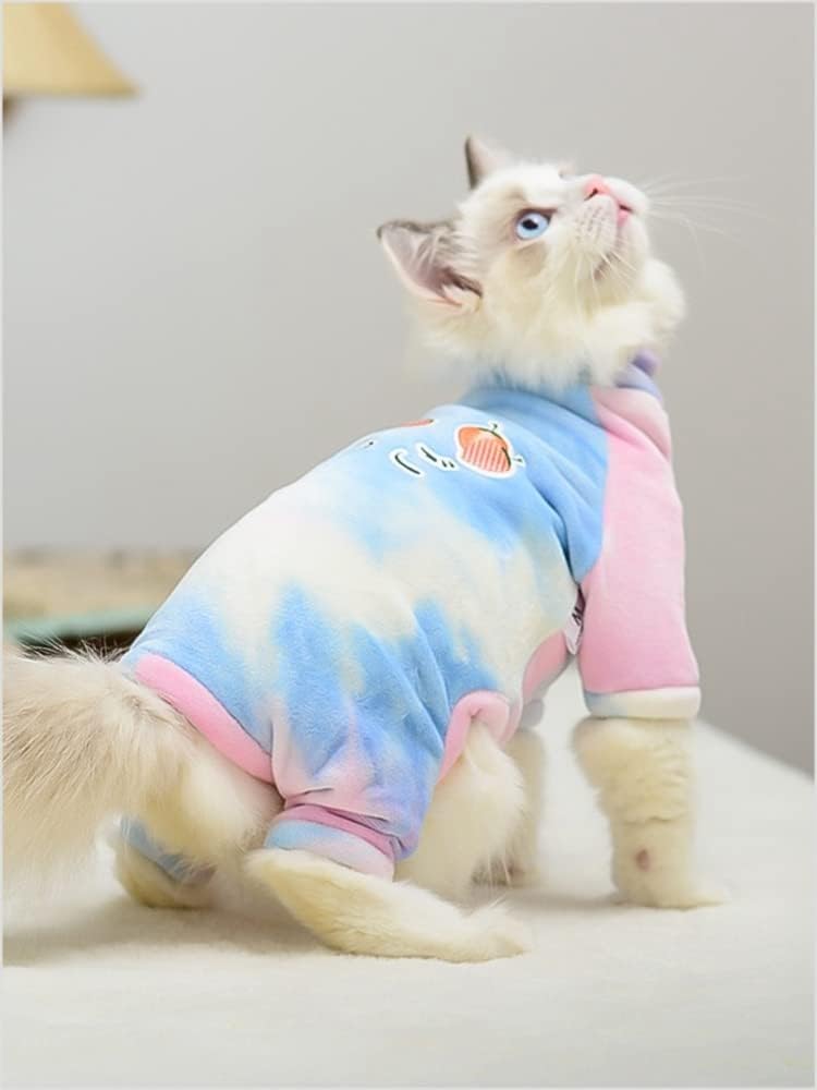 Hairless Cat Clothes, 4 Leg Tie Dye Printed Sweatshirt, Turtleneck Cat Sweater Suitable for Sphynx,Cornish Rex, Devon Rex, Peterbald and Various Sizes of Hairless Cat Clothes (S,Tie Dye)