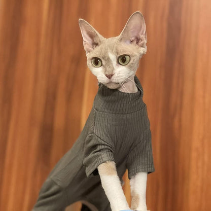 Sphynx Cat Clothes Pure Cotton Turtleneck Shirt Four Leg Breathable Thin Vest Pajamas for Spring Summer Autumn Cat Wear Clothes for Hairless Cat Sphynx,Cornish Rex, Devon Rex, Peterbald (XXXL,Grey)