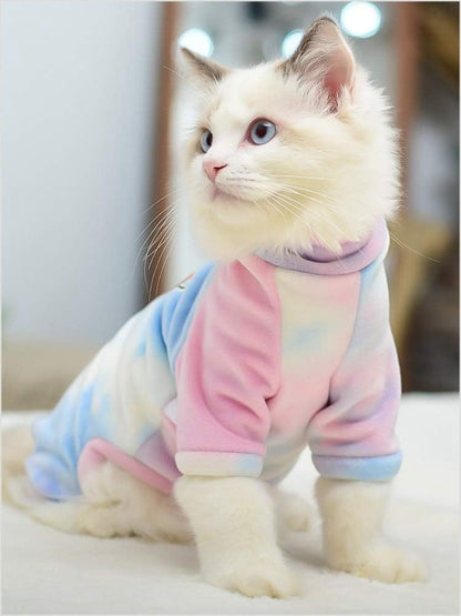 Hairless Cat Clothes, 4 Leg Tie Dye Printed Sweatshirt, Turtleneck Cat Sweater Suitable for Sphynx,Cornish Rex, Devon Rex, Peterbald and Various Sizes of Hairless Cat Clothes (S,Tie Dye)