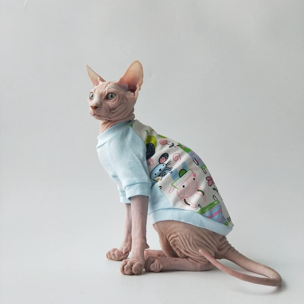 Hairlless Cat Clothes Breathable Summer Cotton Animal Print T-Shirt Cat Wear Clothes Vest Pajamas for Cats and Small Dogs Apparel for Sphynx, Cornish Rex, Devon Rex, Peterbald (S,Pink)