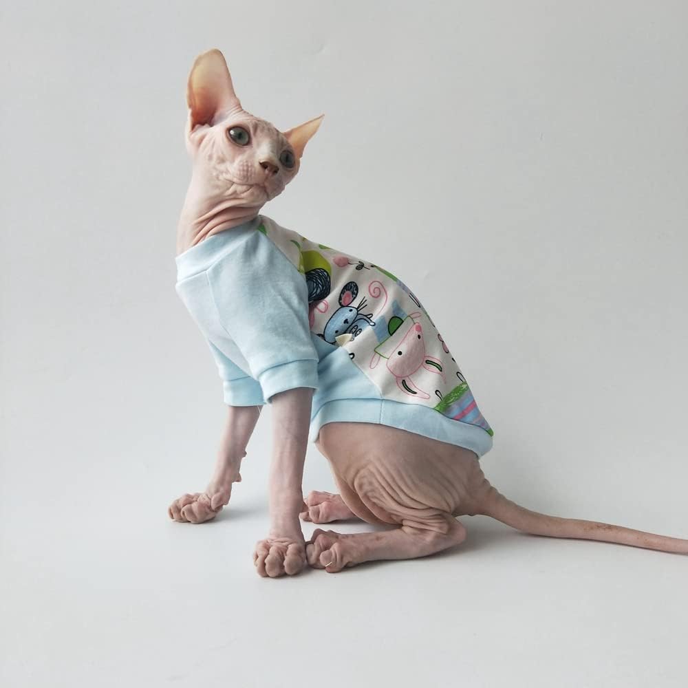 Hairlless Cat Clothes Breathable Summer Cotton Animal Print T-Shirt Cat Wear Clothes Vest Pajamas for Cats and Small Dogs Apparel for Sphynx, Cornish Rex, Devon Rex, Peterbald (S,Pink)