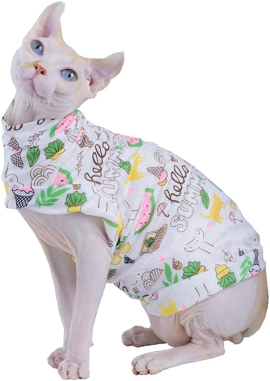 Hairless Cat Clothes Breathable Summer Cotton Thin Mesh Vest Sleeveless Shirt Cat Wear Clothes Vest Pajamas for Sphynx,Cornish Rex, Devon Rex, Peterbald, Hairless Cat Clothes (XS) Multicolor