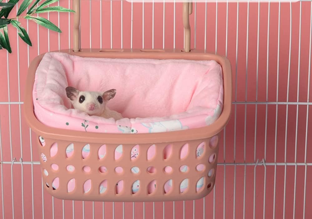 Sugar Glider Hanging Basket Bed with Removable Cushion and Blanket, Fancy Mouse Rat Habitats and Accessories for for Hamster, Sugar Glider, Rat (Pink)