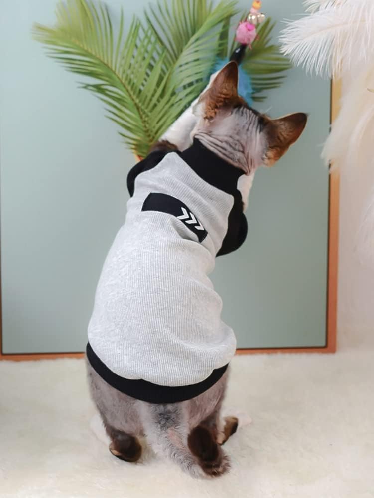 Sphynx Cat Clothes Breathable Summer Cotton Basic T-Shirts Round Collar Cat Wear Clothes Vest Pajamas for Cats and Small Dogs Apparel for Sphynx, Cornish Rex, Devon Rex, Peterbald (L)