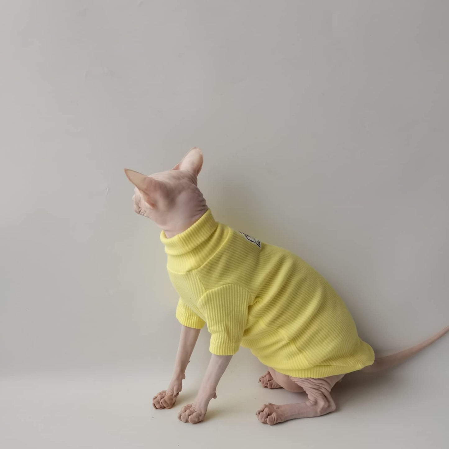 Hairless Cat Clothes - Turtleneck Sphynx Hairless Cat Soft Cotton T-Shirts Warm Pet Clothes,Round Collar Vest Shirts for Sphynx,Cornish Rex, Devon Rex, Peterbald, Hairless Cat Clothes (XL,Yellow)