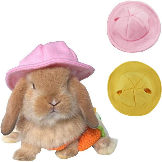 2 Pack Small Animals Hat Rabbit Cap Pet Headgear Kitty Head Accessories for Ferret Guinea Pig Squirrel Kitten Mini Dog Puppy and Small Breeds (2 Pack?Pink+Yellow?)