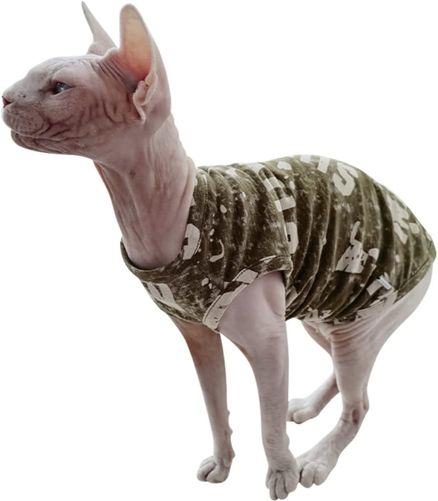 Hairless Cats Clothes Summer Thin Cotton Vest Breathable Soft Green Pullover Tank Tops Sleeveless Shirt Cat Apparel Pajamas for Sphynx,Cornish Rex, Devon Rex, Peterbald (XL,Green)