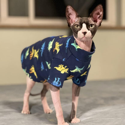 Sphynx Cat Clothes Breathable Summer Cotton Animal Print T-Shirts Cat Wear Clothes Vest Pajamas for Cats and Small Dogs Apparel for Sphynx, Cornish Rex, Devon Rex, Peterbald (XXXL,Blue)