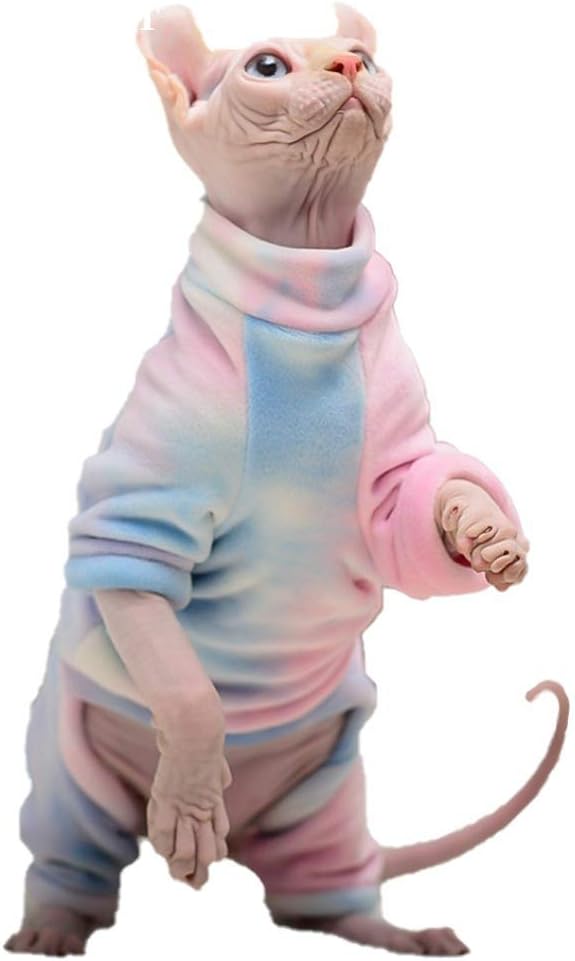 Hairless Cat Clothes, 4 Leg Tie Dye Printed Sweatshirt, Turtleneck Cat Sweater Suitable for Sphynx,Cornish Rex, Devon Rex, Peterbald and Various Sizes of Hairless Cat Clothes (S,Tie Dye)