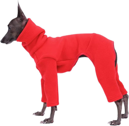 Greyhound Clothes - Dog Winter Warm Fleece Turtleneck Jumpsuit Four-Leg Rompers Long Sleeve Sweatshirt Thick Outdoor Coat for Italian Greyhound Whippet Deerhound Bedlington Terrier (M,Red)