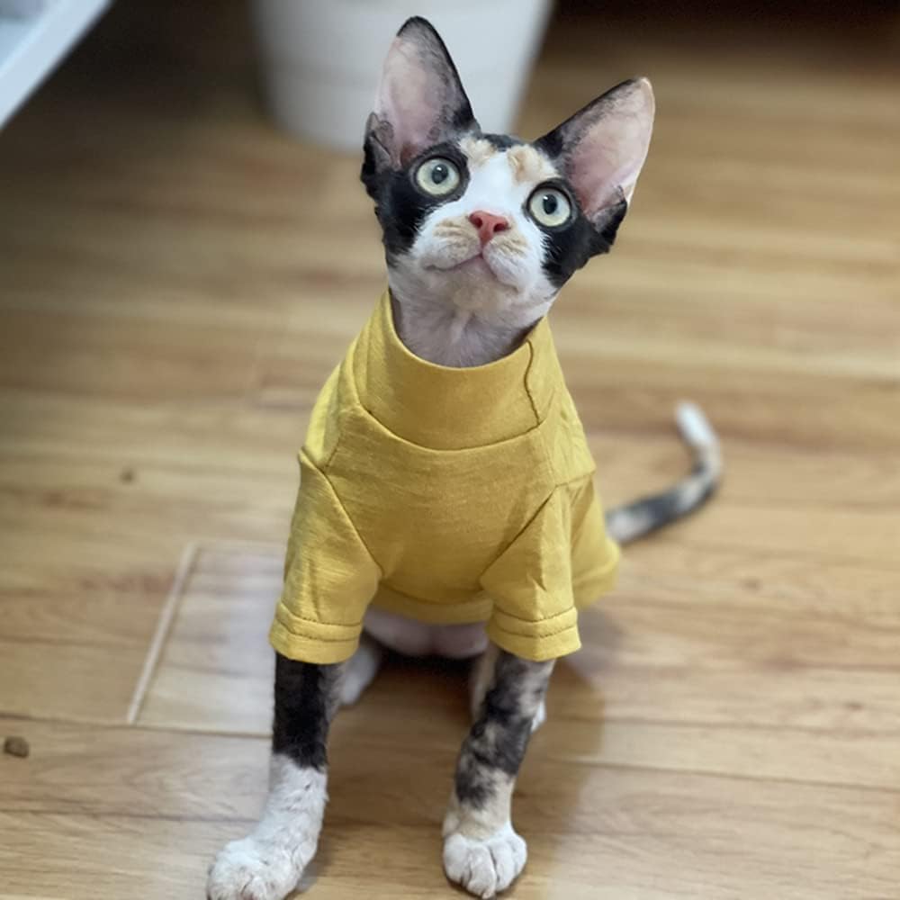 Hairless Cat Clothes Summer Thin Cotton Shirt Breathable Yellow Strap Sleeveless Tank Top Pullover Pajama Camisole for Sphynx