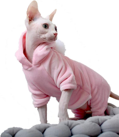 Hairless Cat Clothes, Four Leg Cotton Hoodie Sweater Cat Pajamas, Suitable for Sphynx,Cornish Rex, Devon Rex, Peterbald and Various Sizes of Hairless Cat Clothes (S,Blue)