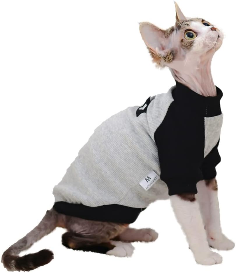 Sphynx Cat Clothes Breathable Summer Cotton Basic T-Shirts Round Collar Cat Wear Clothes Vest Pajamas for Cats and Small Dogs Apparel for Sphynx, Cornish Rex, Devon Rex, Peterbald (L)