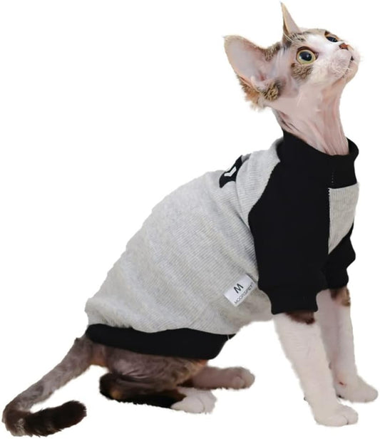 Sphynx Cat Clothes Breathable Summer Cotton Basic T-Shirts Round Collar Cat Wear Clothes Vest Pajamas for Cats and Small Dogs Apparel for Sphynx, Cornish Rex, Devon Rex, Peterbald (L)