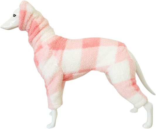 Greyhound Clothes - Dog Winter Warm Fleece Turtleneck Jumpsuit Long Sleeve Four-Leg Rompers Plaid Print Sweatshirt Outdoor Coat for Italian Greyhound Whippet Deerhound Bedlington Terrier (S,Pink)