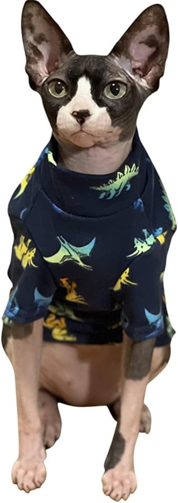 Sphynx Cat Clothes Breathable Summer Cotton Animal Print T-Shirts Cat Wear Clothes Vest Pajamas for Cats and Small Dogs Apparel for Sphynx, Cornish Rex, Devon Rex, Peterbald (XXXL,Blue)