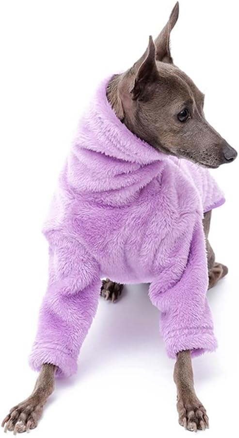 Greyhound Clothes - Dog Winter Warm Fleece Turtleneck Jumpsuit Long Sleeve Two-Leg Rompers Sweatshirt Outdoor Coat for Italian Greyhound Whippet Deerhound Bedlington Terrier (XS,Purple)