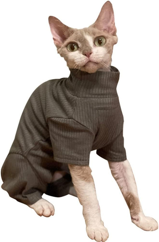 Sphynx Cat Clothes Pure Cotton Turtleneck Shirt Four Leg Breathable Thin Vest Pajamas for Spring Summer Autumn Cat Wear Clothes for Hairless Cat Sphynx,Cornish Rex, Devon Rex, Peterbald (XXXL,Grey)