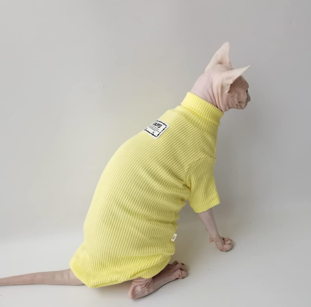 Hairless Cat Clothes - Turtleneck Sphynx Hairless Cat Soft Cotton T-Shirts Warm Pet Clothes,Round Collar Vest Shirts for Sphynx,Cornish Rex, Devon Rex, Peterbald, Hairless Cat Clothes (XL,Yellow)