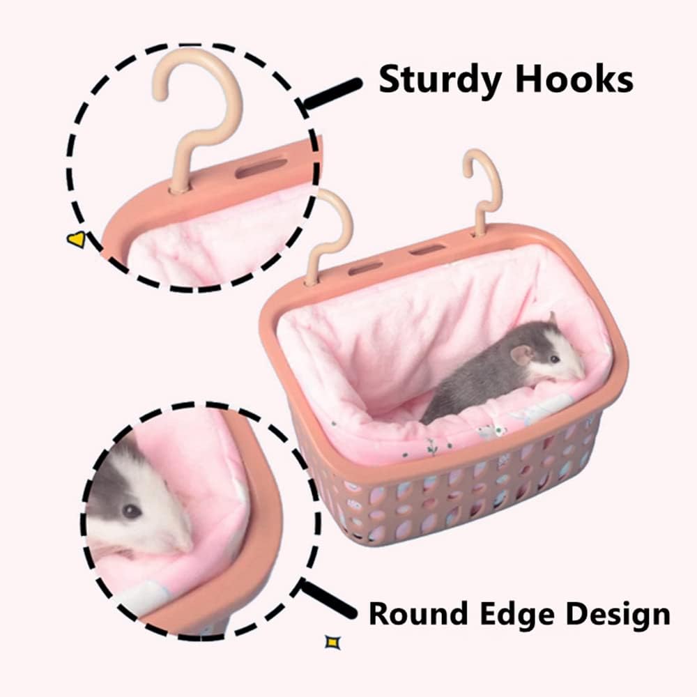 Sugar Glider Hanging Basket Bed with Removable Cushion and Blanket, Fancy Mouse Rat Habitats and Accessories for for Hamster, Sugar Glider, Rat (Pink)