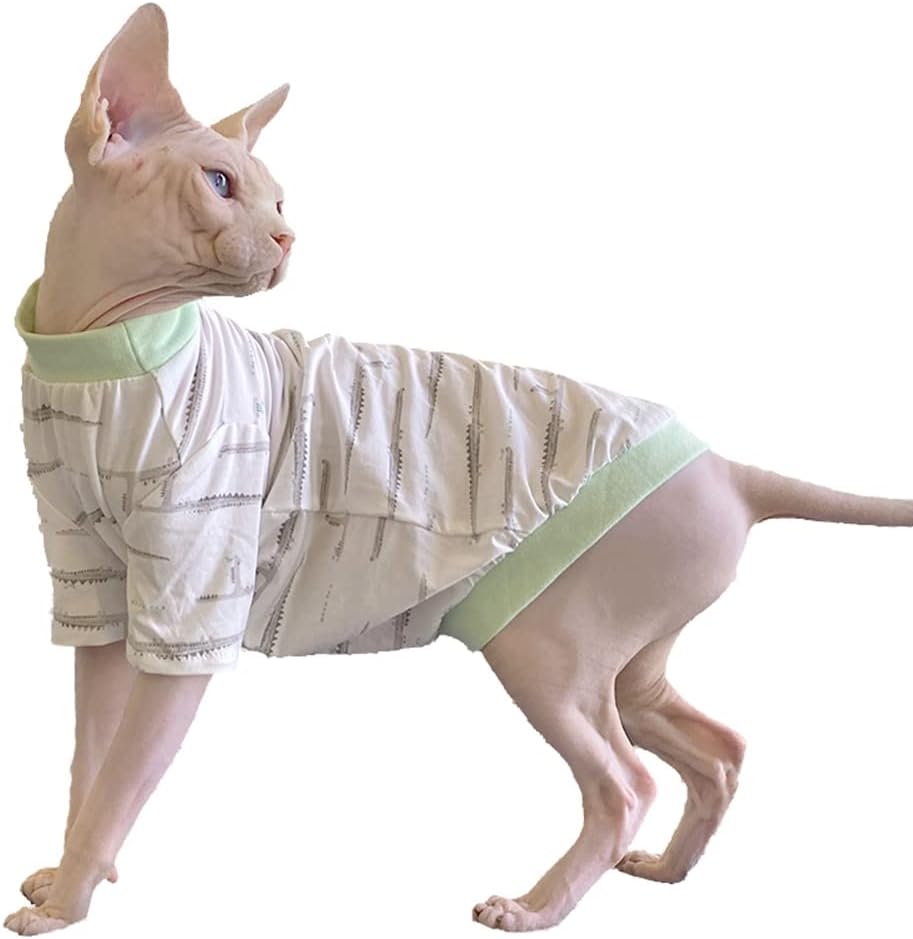 Hairless Cat Clothes Spring Fall Cotton Long Sleeve Turtleneck T-Shirt Crocodile Print Vest Stretch Jumpsuits Pullover Comfort Pajamas for Sphynx,Cornish Rex, Devon Rex, Peterbald (M)