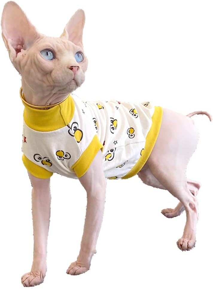 Sphynx Cat Clothes Breathable Summer Cotton Thin Animal Print T-Shirts Cat Wear Clothes Vest Pajamas for Cats and Small Dogs Apparel for Sphynx, Cornish Rex, Devon Rex, Peterbald (S)