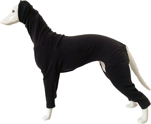 Greyhound Clothes - Dog Basic Soft Cotton Turtleneck Jumpsuit Four-Leg Rompers Long Sleeve Sweatshirt Elastic Onesie Pajamas for Italian Greyhound Whippet Deerhound Bedlington Terrier (L,Black)