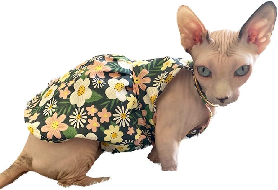 Hairless Cat Clothes - Breathable Summer Cotton Sundress with Sunflower Print