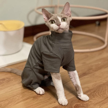 Sphynx Cat Clothes Pure Cotton Turtleneck Shirt Four Leg Breathable Thin Vest Pajamas for Spring Summer Autumn Cat Wear Clothes for Hairless Cat Sphynx,Cornish Rex, Devon Rex, Peterbald (XXXL,Grey)