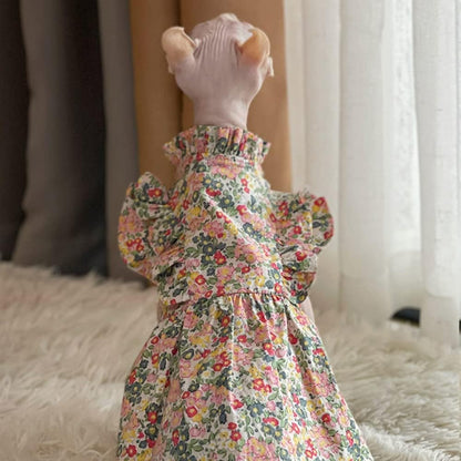 Hairless Cat Clothes - Breathable Summer Cotton Puff Sleeve Floral Dress Romantic Girly Skirt Elegant Soft Princess Dress for Sphynx, Cornish Rex, Devon Rex, Peterbald Cat (L-,Floral)