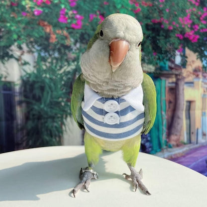 Bird Clothes - Handmade Cotton Stripe Polo Shirt with Button Flight Suit Vest for Parrots African Greys Parakeet Cockatiel Sun Conure Parrot Halloween Cosplay Apparel Bird Supplies (XL,Blue)