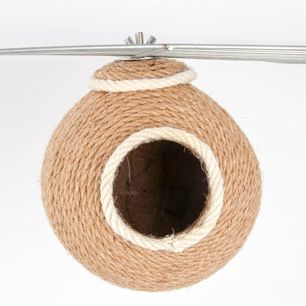 Sugar Glider House Natural Coconut Shell Hemp Rope Hut Hide Out Nest for Sugar Glider Hamster Squirrel Bird Parakeet,Cage Habitats Decor, Bird Cage Toy (Screw Fixed)