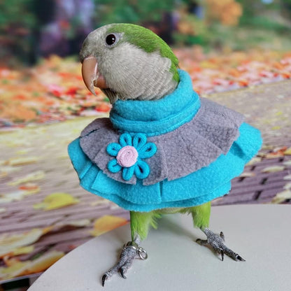 Bird Clothes - Handmade Parrot Cape with Flower Decor Winter Warm Fleece Blanket for Parrot African Greys Parakeet Cockatiel Sun Conure Halloween Cosplay Photo Prop Small Animals Apparel (M,Blue)