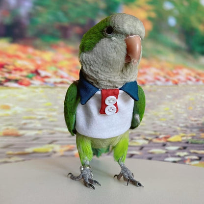 Bird Clothes - Handmade Cotton White Sweater Shirt with Button Flight Suit for Parrots African Greys Parakeet Cockatiel Sun Conure Christmas Birthday Gift Parrot Apparel Bird Supplies (XS)