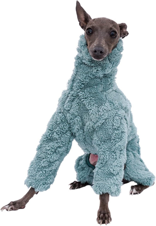 Greyhound Clothes - Dog Winter Warm Fleece Turtleneck Jumpsuit Four-Leg Rompers Long Sleeve Sweatshirt Thick Outdoor Coat for Italian Greyhound Whippet Deerhound Bedlington Terrier (S,Green)